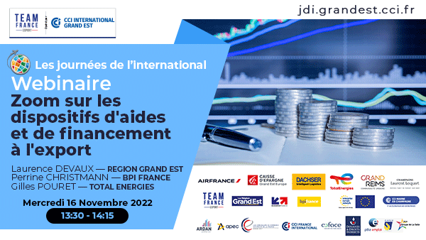 CCIexport_GE's tweet photo. 📢 Les Journées de l'International - Zoom sur les dispositifs d'aides et de financement à l'export.
Webinaire animé par Laurence DEVAUX de la @regiongrandest , Perrine CHRISTMANN de @Bpifrance  et Gilles POURET de @TotalEnergies 
👉🏻Inscrivez-vous sur : https://t.co/2AHlQxaZbQ https://t.co/8WNW3H5Wzg
