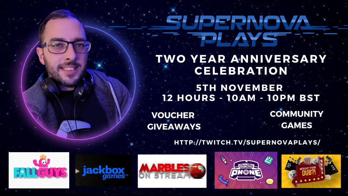 To celebrate my two yrs streaming on Twitch I'm hosting a 12hr stream full of community games  On hitting goals I'll be running a #giveaway too! Great timing after the xbox/twitch teamup (see earlier post) Follow up below http:.//twitch.tv/supernovaplays/ #varietystreamer #gaming
