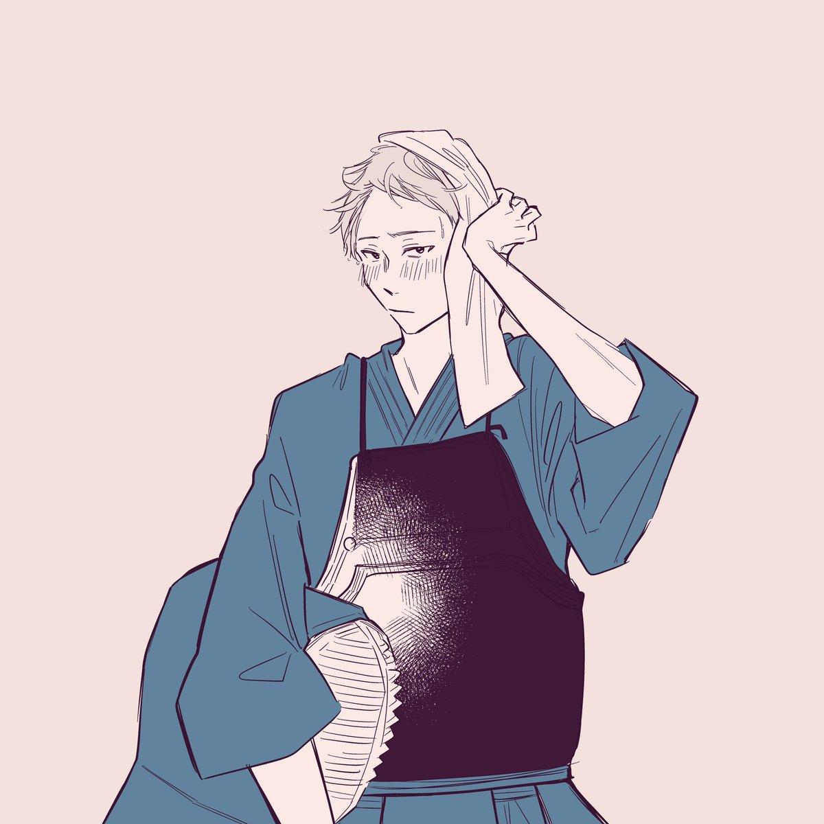 1boy male focus towel solo blush japanese clothes drying  illustration images