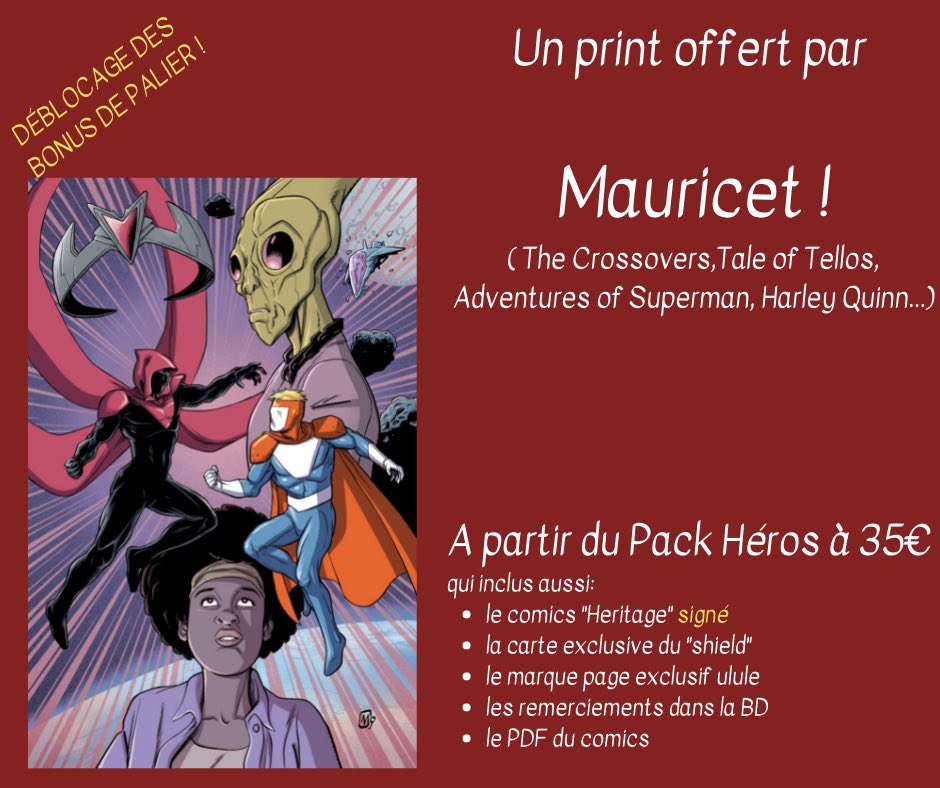 MDCournot's tweet photo. Sur https://t.co/teK97PCnl3 vous pouvez choisir le #pack #heros et vous recevrez en plus superbe illustration en tirage limité , offerte par #mauricet ! #campagneulule #crowdfundingcomics #heritage #comics #independent #bd #print #limitededition #collector #tellos #HarleyQuinn https://t.co/aWSSZCPYCp