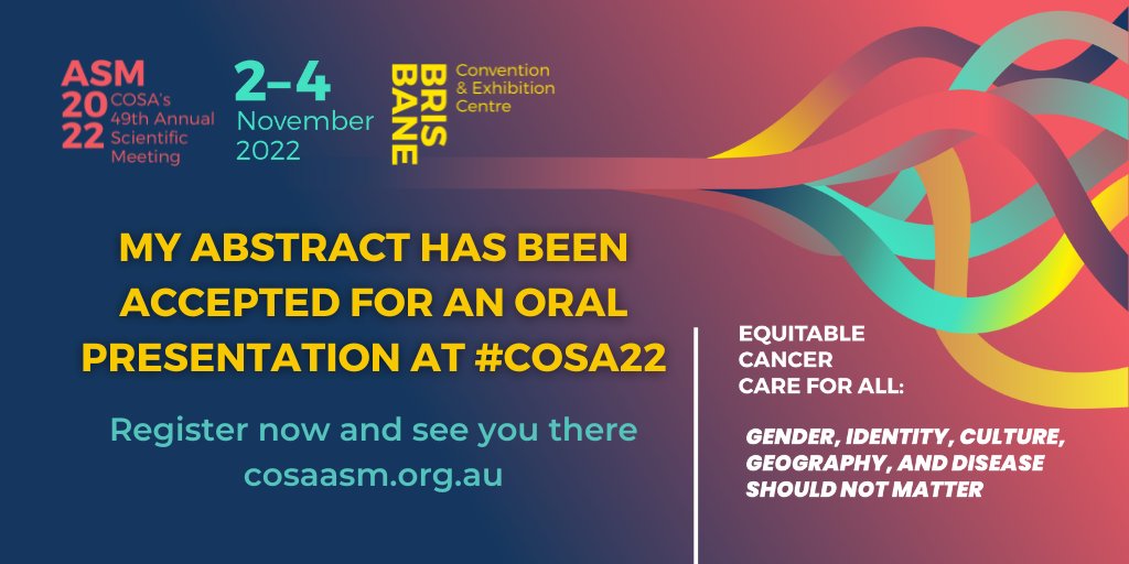 Happy to be in sunny Brisbane, very inspired by all the presentations at #COSA22 so far! I'm excited to present some of my PhD research this afternoon, exploring the association between skeletal muscle stores, malnutrition risk and quality of life in people with upper GI #cancer
