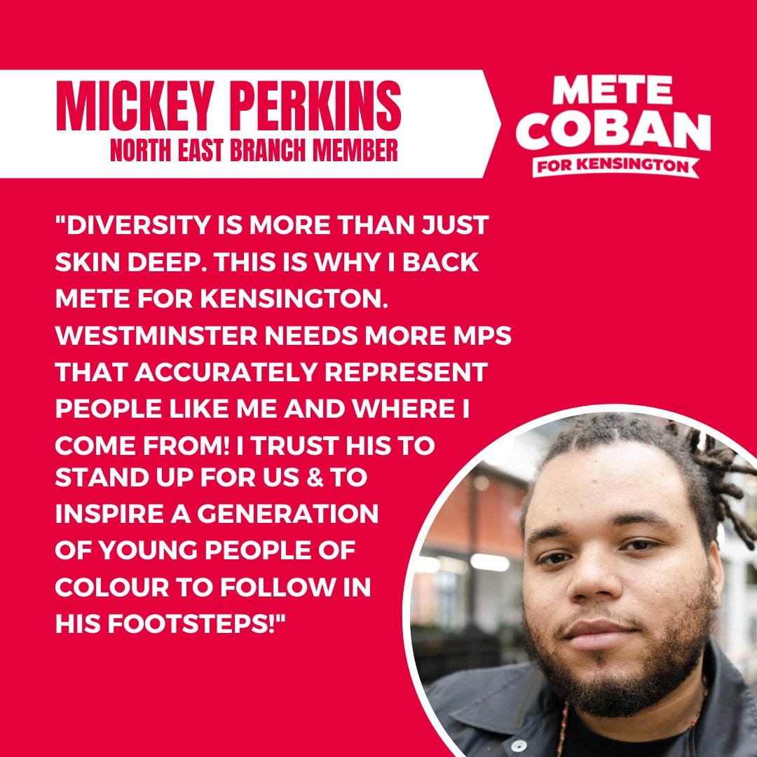 'Westminster needs more MPs representing people like me and where I come from.' I'm proud to have the support of Mickey Perkins - an incredible talent manager, born and raised in Kensington ✊🏼✊🏾