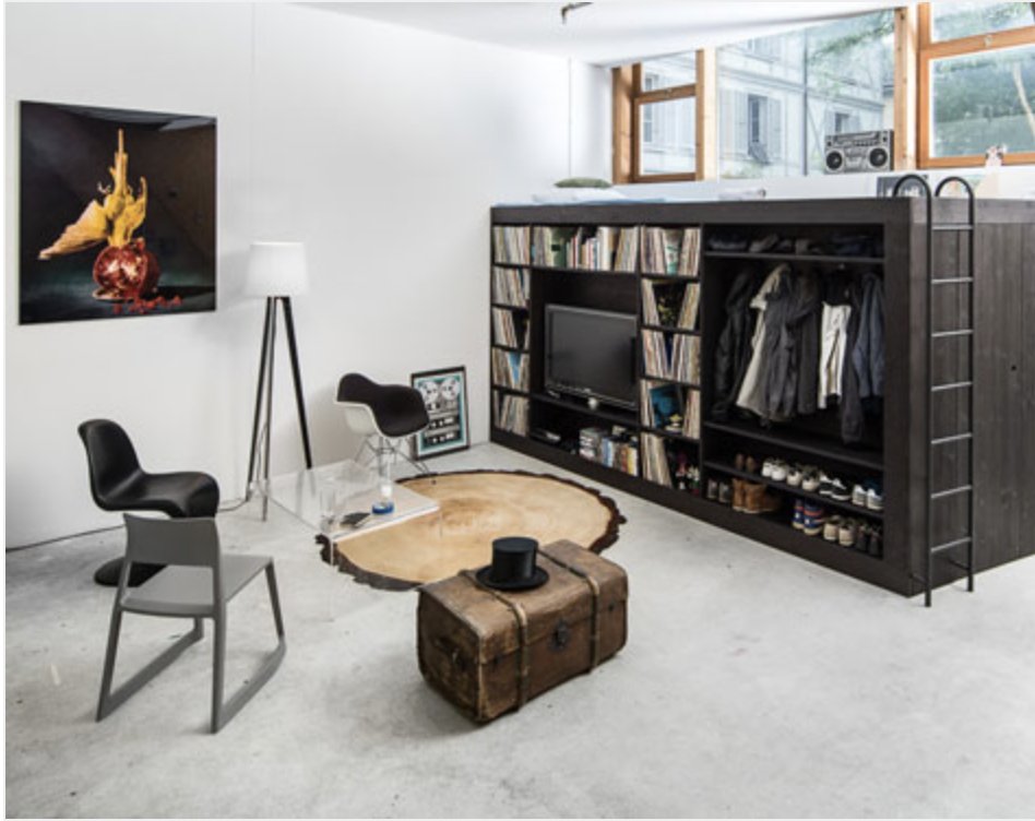 With the rental market going up, #property people not being able to afford rental or buying, good solutions to live in a studio flat are always welcome. "The living cube", designed by Till Konneker is a brilliant idea as a living room furniture, and a bed on the top. #design