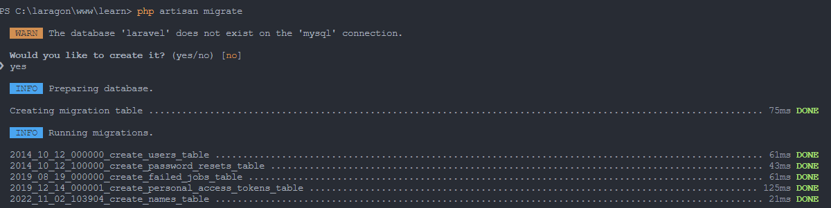It is very nice, that 
<a href="/laravelphp/">Laravel</a>
 now creates the DB itself. I haven't noticed it yet.🥰

<a href="/laracasts/">Laracasts</a>
 
#laravel #php #web