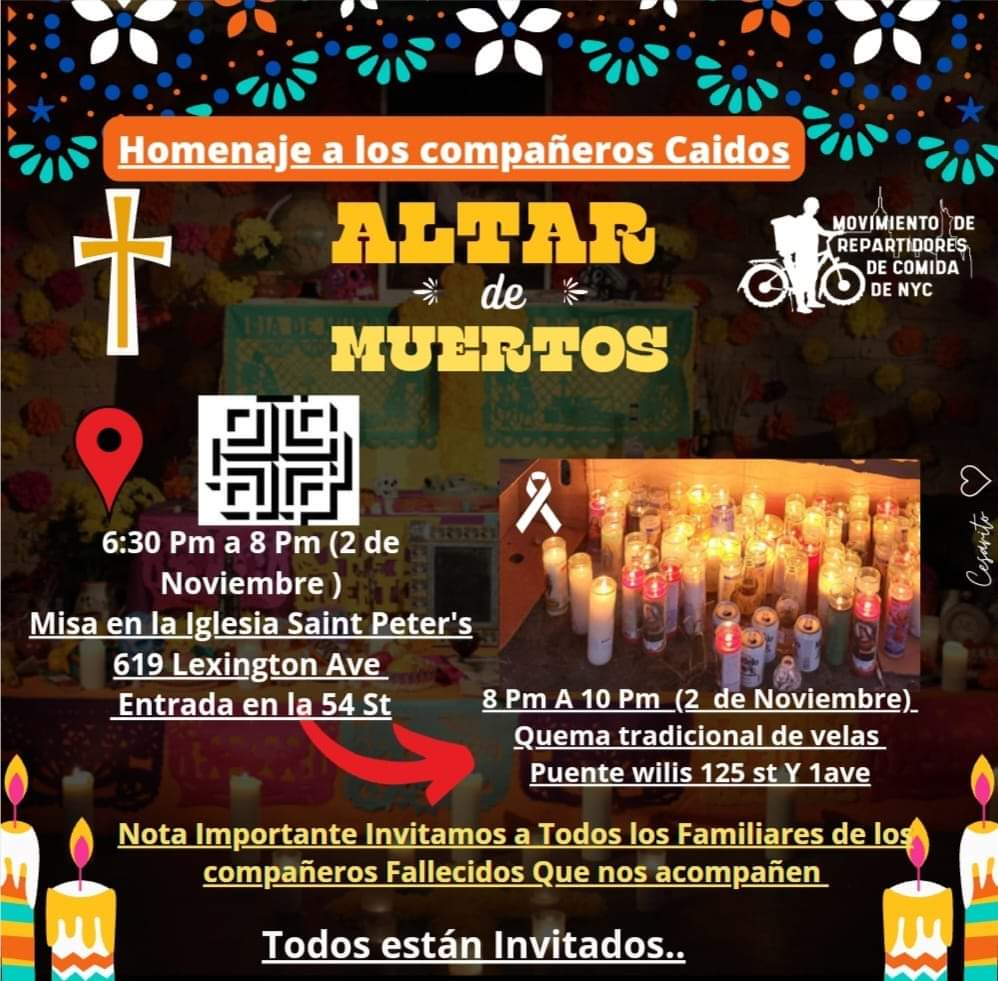 Homenaje a todos aquellos compañeros y compañeras amigos y personas Que han perdido la vida en las calles de Nueva York en accidentes y otras causas vamos a Recordarlos en este Dia De los Muertos...Nuestros Muertos ➡️ #ElPuebloSalvaAlPueblo