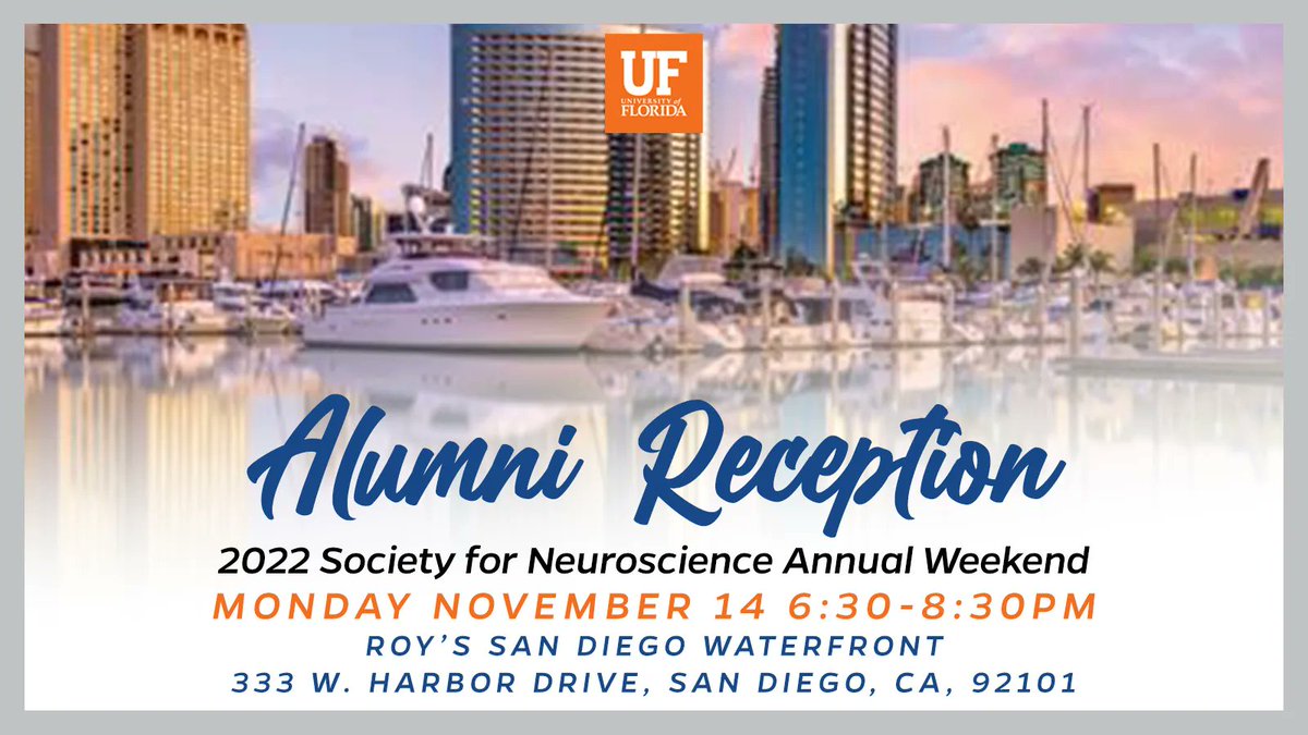We’re looking forward to returnnig to the annual Society for Neuroscience conference and want to connect with our former trainees.

Please join us Nov 14th, for our “Friends of <a href="/UFNeuroscience/">University of Florida Department of Neuroscience</a>’ reception.

RSVP to: drgator@health.ufl.edu