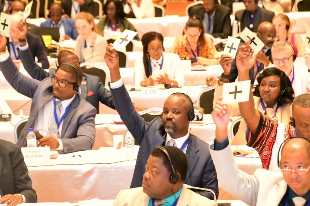 briansimpo's tweet photo. Big win for EACOP as the African, Carribean, Pacific-European Union Joint Parliamentary Assembly in Maputo adopts an amendment that allows us to explore our oil and gas industry. Thank you team #SupportEACOP https://t.co/cjVp2kjRj5
