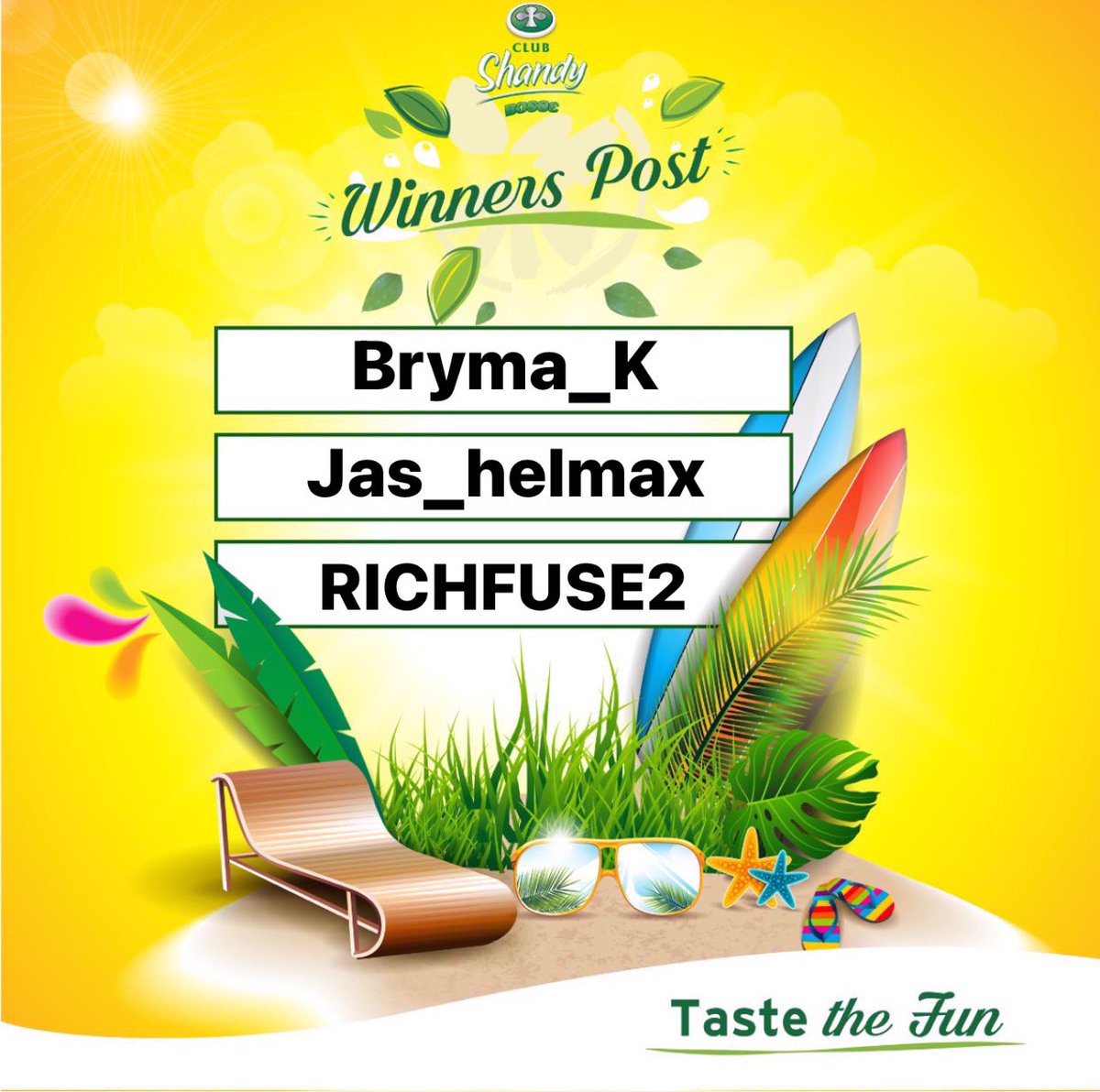 clubshandybosoe's tweet photo. Congratulations to our winners from last weeks's #GameDayWednesday π» π»
@Bryma_k @Jas_helmax @RICHFUSE2
Ps: Follow our page and stand the chance of being our next winner.
#ClubShandy #ShandyGameDay #TasteTheFun #Boso3 https://t.co/Sb3Ofkazpa