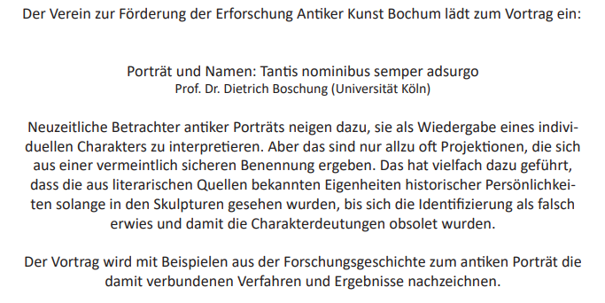 Der morgige (3.11.) #Vortrag im Rahmen des Semesterprogramms findet diesmal in der  <a href="/KuSa_Antike/">Kunstsammlungen Antike</a> der <a href="/ruhrunibochum/">Ruhr-Universität Bochum</a> statt. Beginn ist diesmal um 18:00ct.  Wir freuen uns über euer kommen.
Mehr Infos: 👇