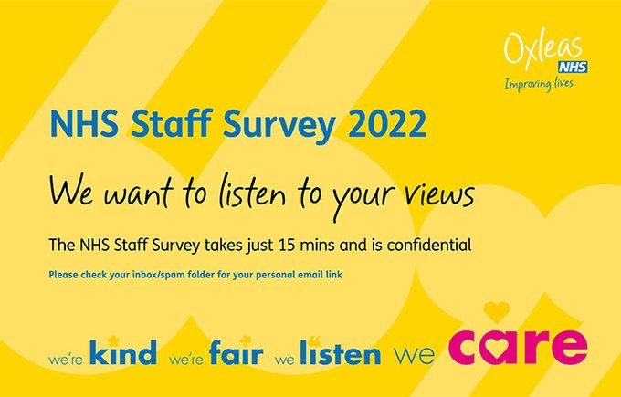Just over 3 weeks to have your say and complete the NHS Staff Survey. You could be one of our lucky prize draw winners so please take the time to participate! #WeCare 💙💛about your views. <a href="/OxleasNHS/">Oxleas NHS</a> <a href="/LisaComms/">Lisa Tan</a>