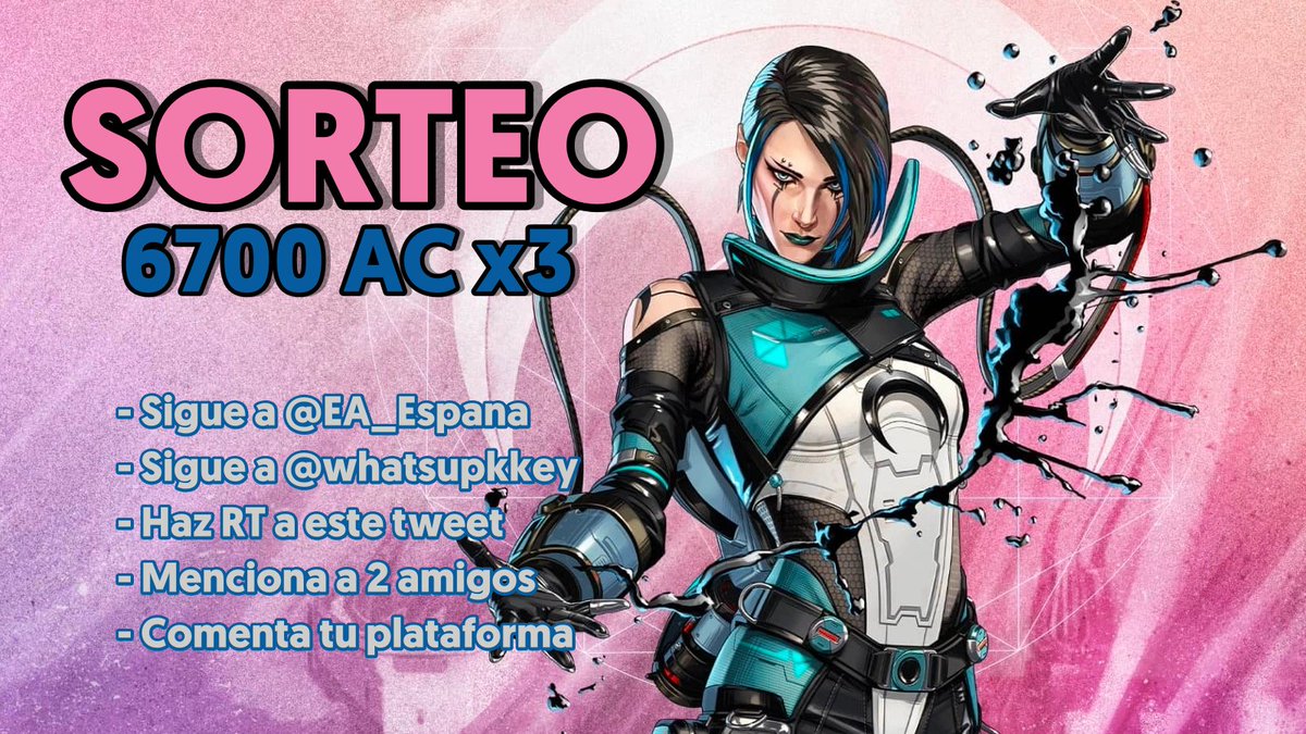 ¡SORTEO APEX COINS para celebrar la NUEVA SEASON 15!

💻 6700 AC para PC (Mundial)
🎮 6700 AC para Xbox (Mundial)
🎮 6700 AC para PS (Europa)

Condiciones:
▶️ Sigue a <a href="/EA_Espana/">EA Spain</a> y a <a href="/whatsupKKey/">kkey ⚡︎</a>
🔁 RT a este tweet
☑️ Menciona a 2 amigos y di tu plataforma!

🚨 Ganadores: el 8/11