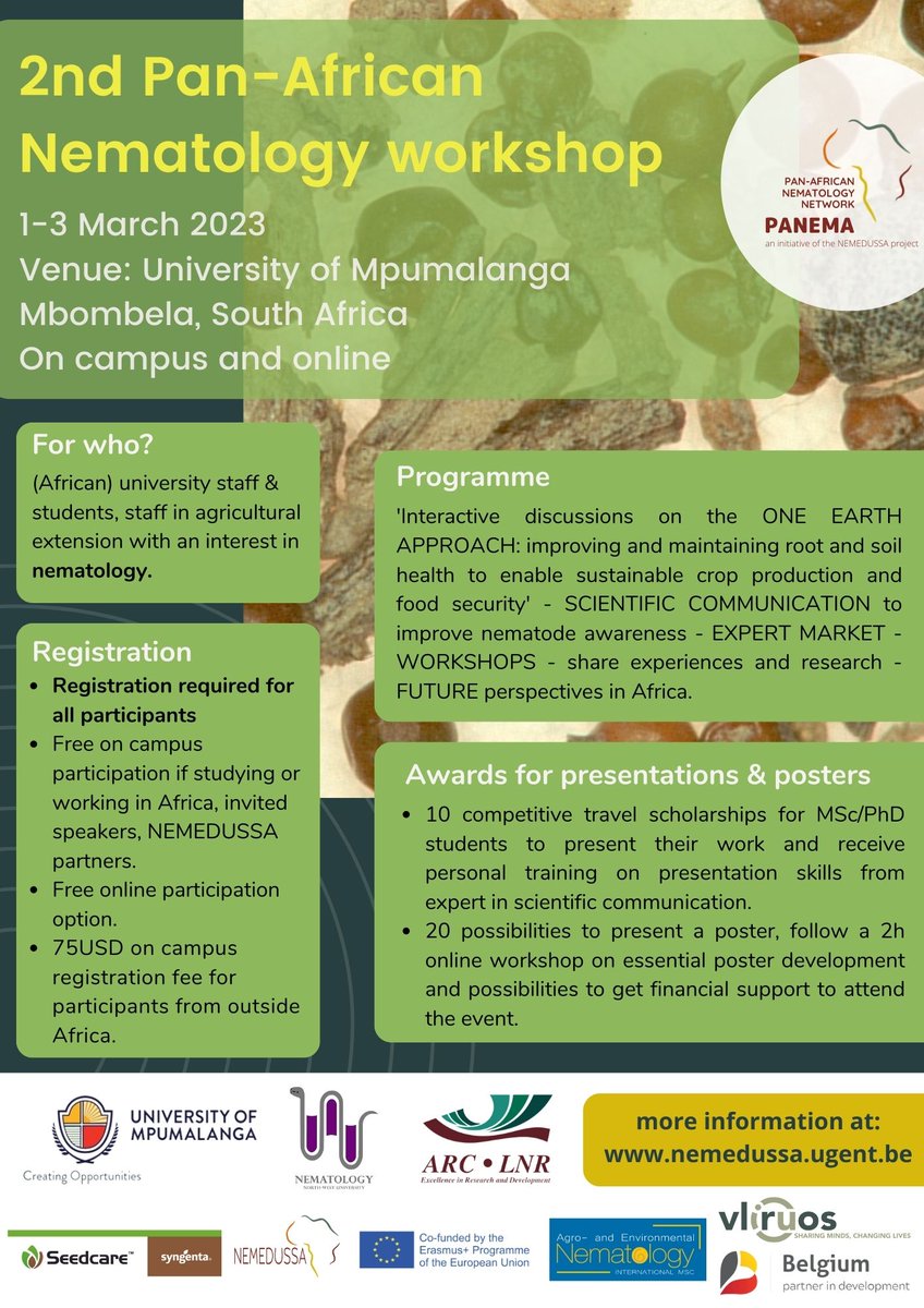Great opportunity for African students, extension workers and researchers with an interest in #Nematology #Nemedussa <a href="/ImanemaUgent/">IMaNema UGent</a>