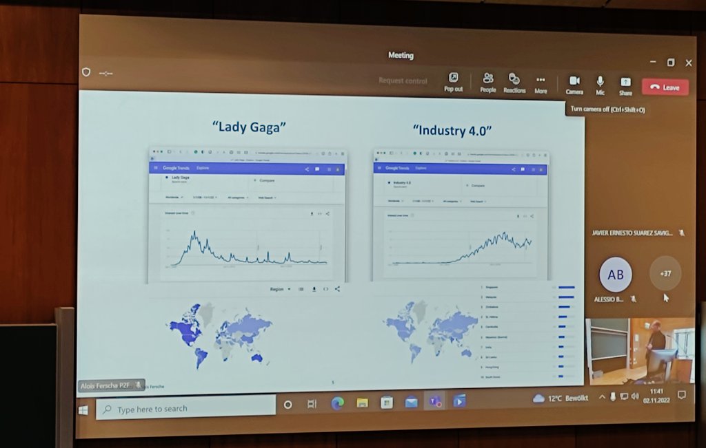 Lady Gaga VS Industry 4.0 popularity 
in the plenary talk on Industrial Innovation Post Digitalisation by Prof. <a href="/alois_ferscha/">Alois Ferscha</a> at the International Conference on Industry 4.0 and Smart Manufacturing #ISM2022