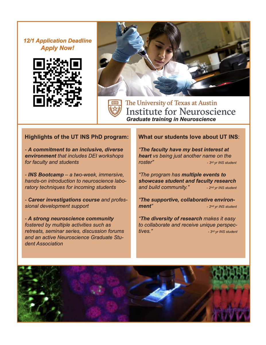 Interested in doing top notch neuroscience research in an intellectually stimulating and collaborative enviornment? Apply to the Neuroscience PhD program at <a href="/UTAustin/">UT Austin</a>! Applications due on Dec. 1st.