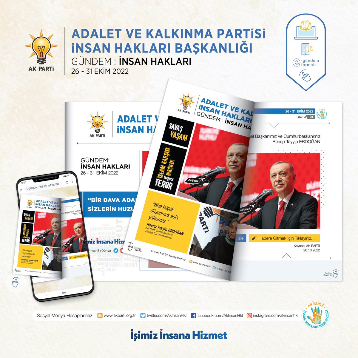 📰 GÜNDEM : İNSAN HAKLARI
26 - 31 Ekim 2022 
#İnsanHakları #HaftalıkGündem #İşimizİnsanaHizmet

Bağlantı linki : woo-ih-26-31ekim2022.web.app/mobile/index.h…