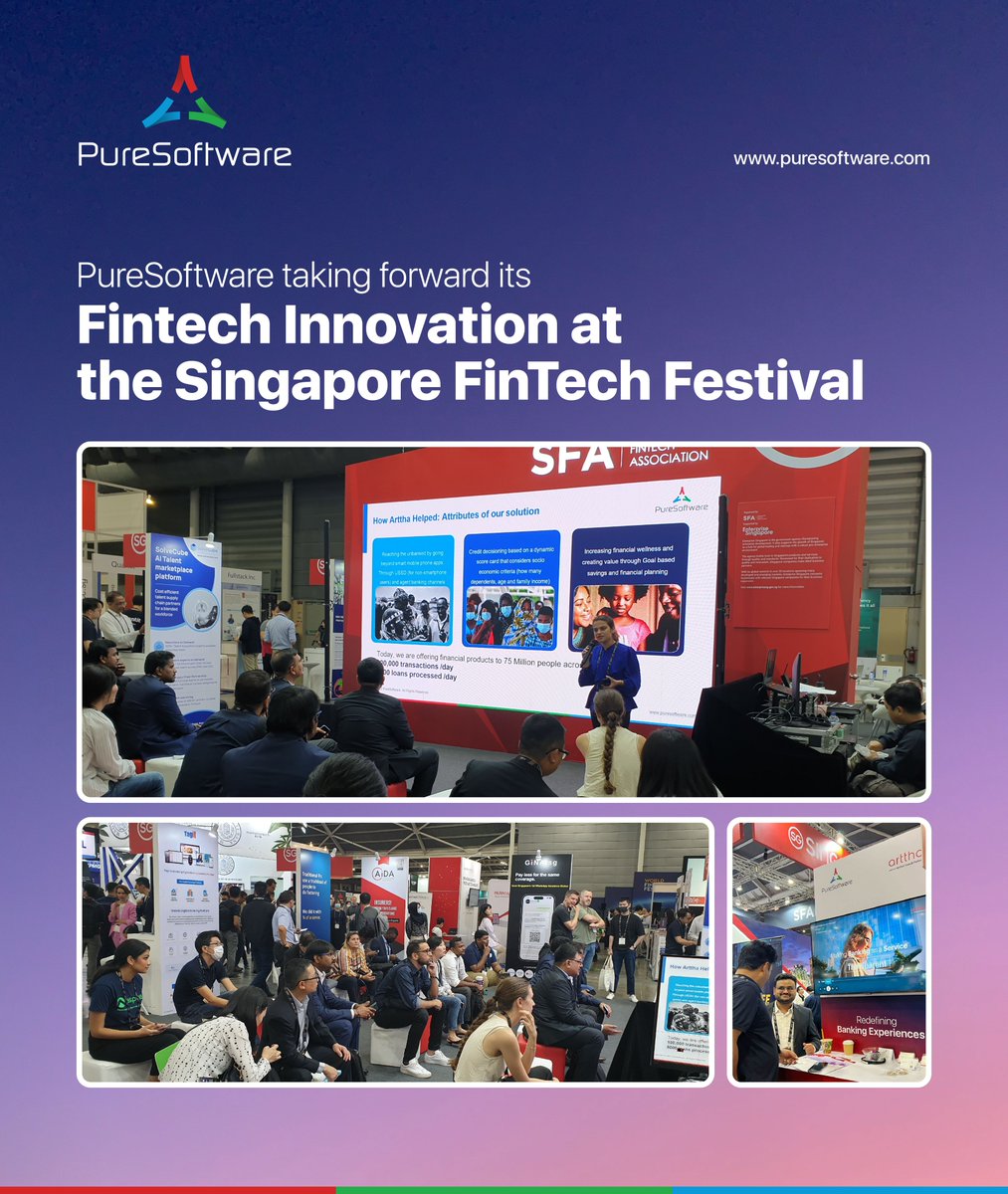 PureSoftware's tweet photo. We are thrilled with the engagements and responses of the attendees on the Day 1 of the Singapore FinTech Festival. Come meet our experts on day 2 and day 3 at the SFA pavilion E505.
Redefining Banking Experiences: https://t.co/UwtsCYc95K
#PureSoftware #sff2022 #fintech #sff22 https://t.co/g5h7ZoTqdZ