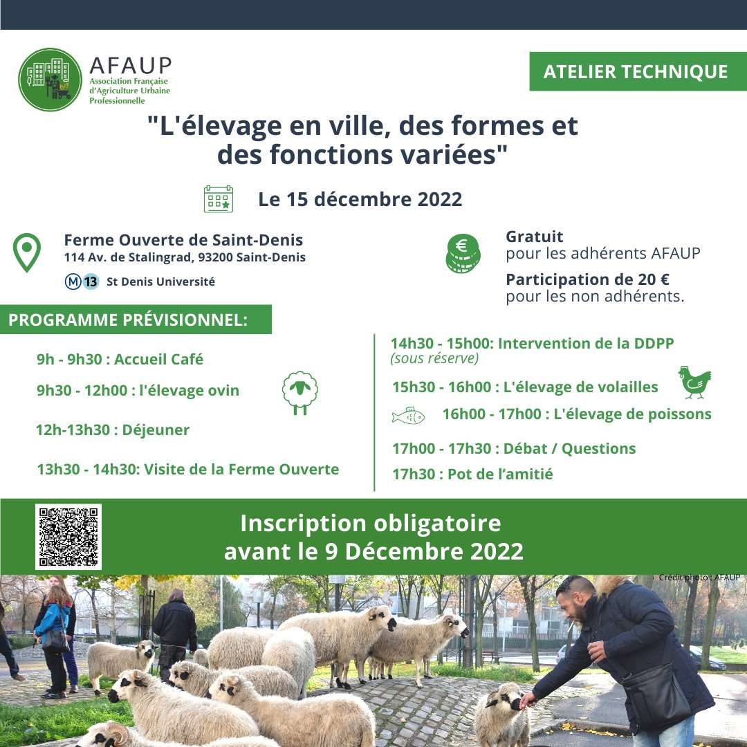 L <a href="/AFAUP_Asso/">AFAUP</a>  vous propose un nouvel #atelier technique, sur la thématique de "l'Élevage en ville" le 15 décembre ! Découvrez toutes les infos dans le post !👉🏻Inscription Obligatoire ci-dessous: 
🔗helloasso.com/associations/a…
À trés vite ! 🌿 #agricultureurbaine #microferme