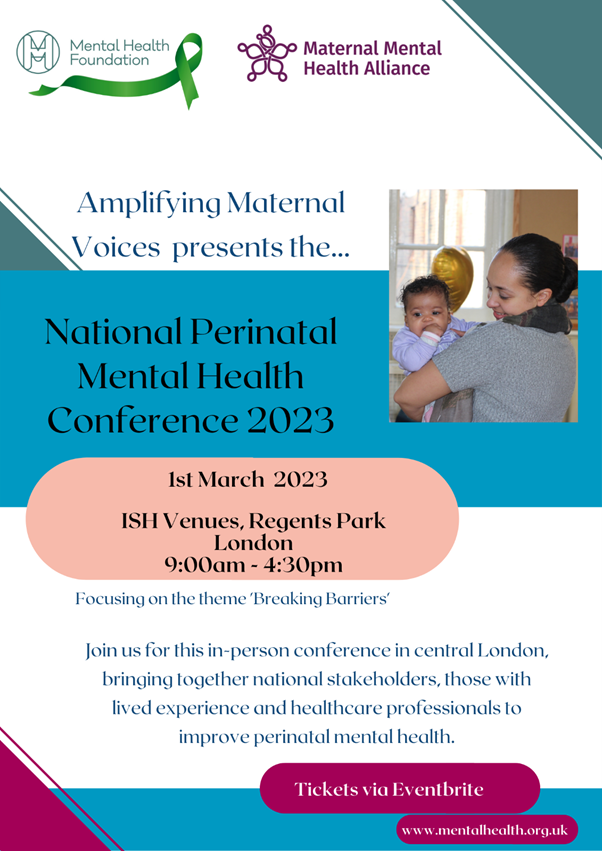 Together with @mentalhealth, we proudly announce our Perinatal Mental Health Conference 2023; a key activity of the #AmplifyingMaternalVoices project. Where? London When? 1 March Speakers include @teamcmido, @sandeeigwe, @JenniferOgunye1 and more: eventbrite.com/e/amplifying-m…
