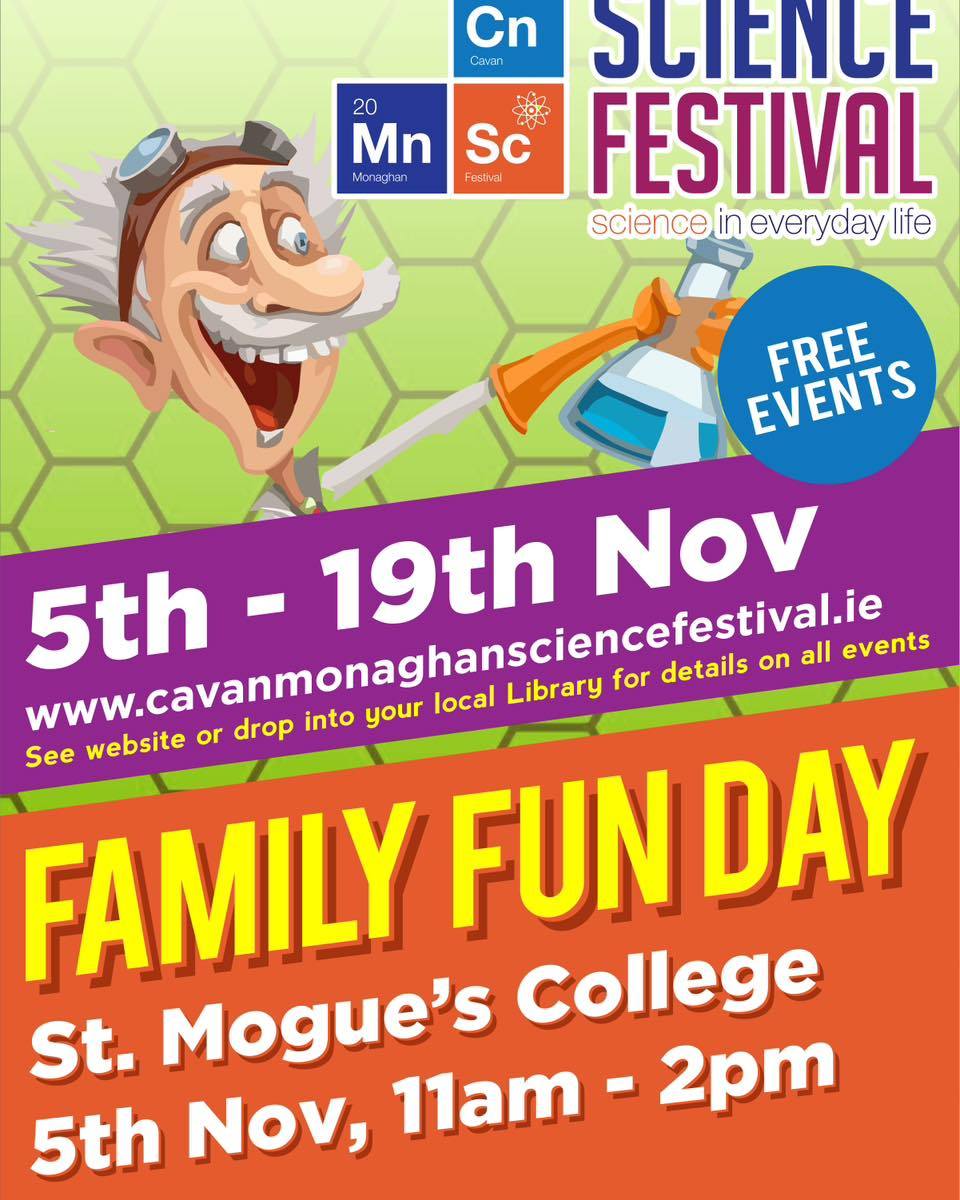 St Mogue's College, Bawnboy: 5/11/2022 11-2pm

From <a href="/DogsTrust_IE/">Dogs Trust Ireland</a> ,the Mad Professor, Dr How's Science Wows, a marine biologist,the Geopark, <a href="/cavancoco/">Cavan County Council</a> Environment Section as well as the Fire Services &amp; Civil Defence, Lego workshops, to name but a few
#ScienceFestival