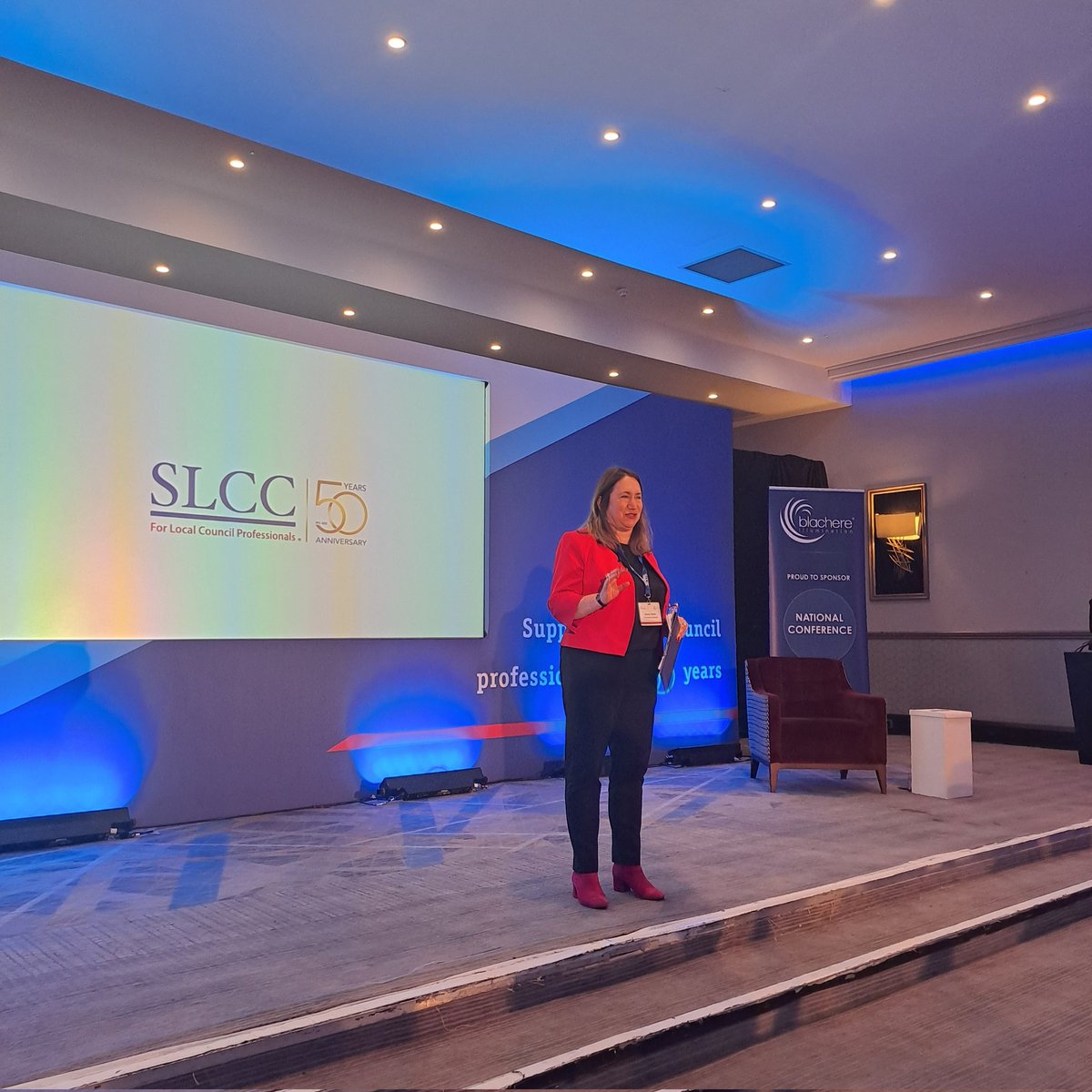 National Conference has been officially opened by our new President for 22/23 Linda Carter whose focus for this year is young people. Thanks to the outgoing President Philip Peacock, Rob Smith CEO &amp; compere @beckywalshcom. Here's to a great event. #SLCCNational <a href="/blachereuk/">@BlachereUK</a>