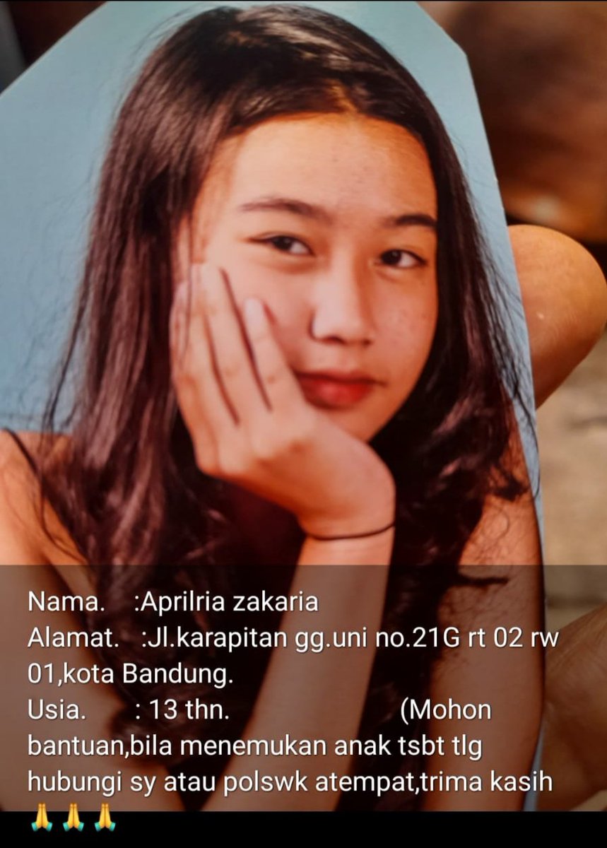 tjoetjoengoek's tweet image. TOLONG RETWEET YA ORANG ORANG BAIK 
Telah hilang seorang anak usia 13 tahun, kelas 1 smp bersekolah di smp 13 bandung
Menghilang sejak hari minggu, bilangnya beli seblak, tapi sampe sekarang belum balik balik
Kalo pernah liat tolong hub kesini ya
0895630536390