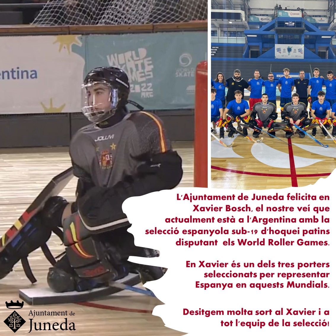 Aj_deJuneda's tweet photo. Moltes felicitats i molta sort Xavier!
#junedamésesportiva #juneda #lesgarrigues #worldrollergames2022
#junedencs #worldrollergames #hoquei https://t.co/ivbU4iZDBU