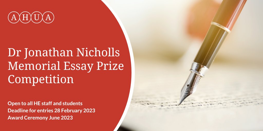 AHUA and @SHMALaw are pleased to announce the launch of the Dr Jonathan Nicholls Memorial Essay Prize Competition.

Open to HE professional services and academic staff at any level, undergraduate, post graduate and doctoral students.

Learn more: ow.ly/g4tv50LqycS