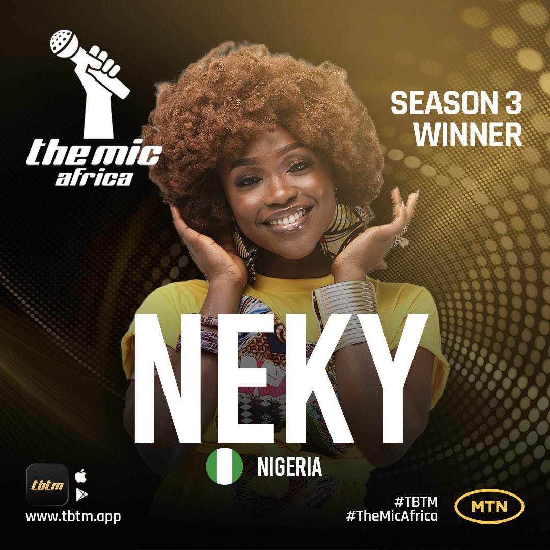 takebackthemic's tweet photo. The Winner of The Mic: Africa Season 3 is Neky!

Her voice and her story have captivated fans across the continent and beyond!

Catch episodes you missed and get to know the winners at https://t.co/wxvbmeSNI1!

#TBTM #TheMicAfrica #TheMicGlobal HipHopIs #HipHop #Afrobeats #AFRICA https://t.co/rV0qwVwfUq