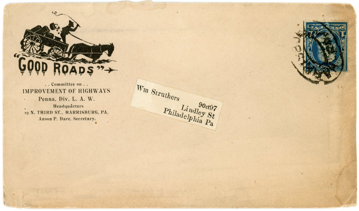 Advertising cover for the Committee on Improvement of Highways - Harrisburg, Pennsylvania - 1890s. #Stamps #Philately