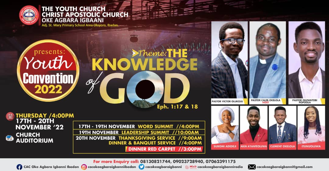 Temmyoke2's tweet photo. The Knowledge of God don't just come, there is a personality that initiate that, He brings the expression of the Knowledge of God in Wisdom and Revelation premised on THE Spirit.
Join us in this year Youth convention as we walk the path of #THEKNOWLEDGEOFGod, through THE Spirit. https://t.co/VEmKVnkY9r
