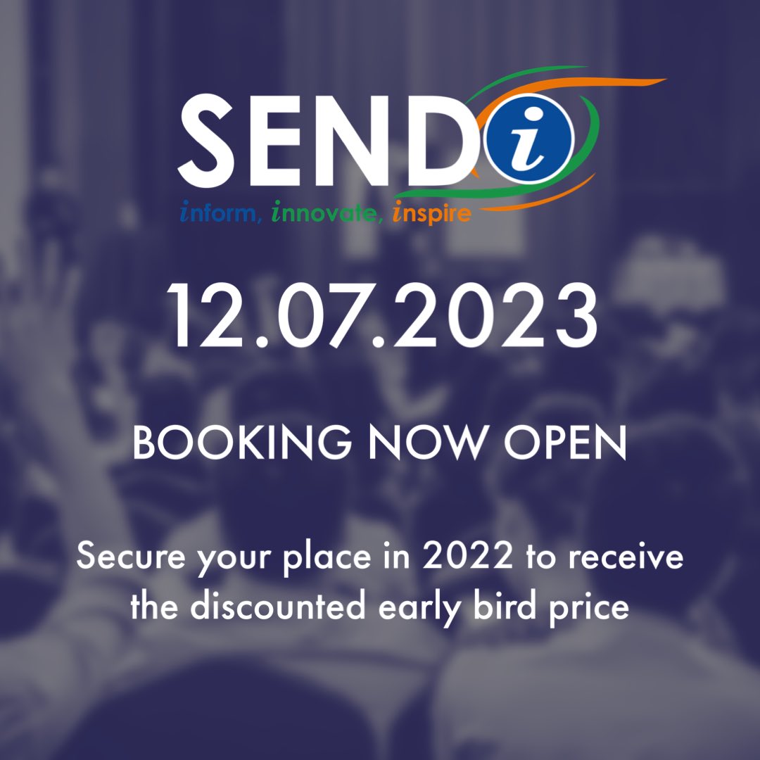 We’re excited to announce that booking is now open for SENDi 2023! 

head to send-i.co.uk to secure your place

@LadywoodOS <a href="/ladywoodschool/">Ladywood School</a> <a href="/WoodbridgeTrust/">WoodbridgeTrust</a> <a href="/FirwoodSchool/">Firwood High School</a> <a href="/WB_College/">WoodbridgeCollege</a>