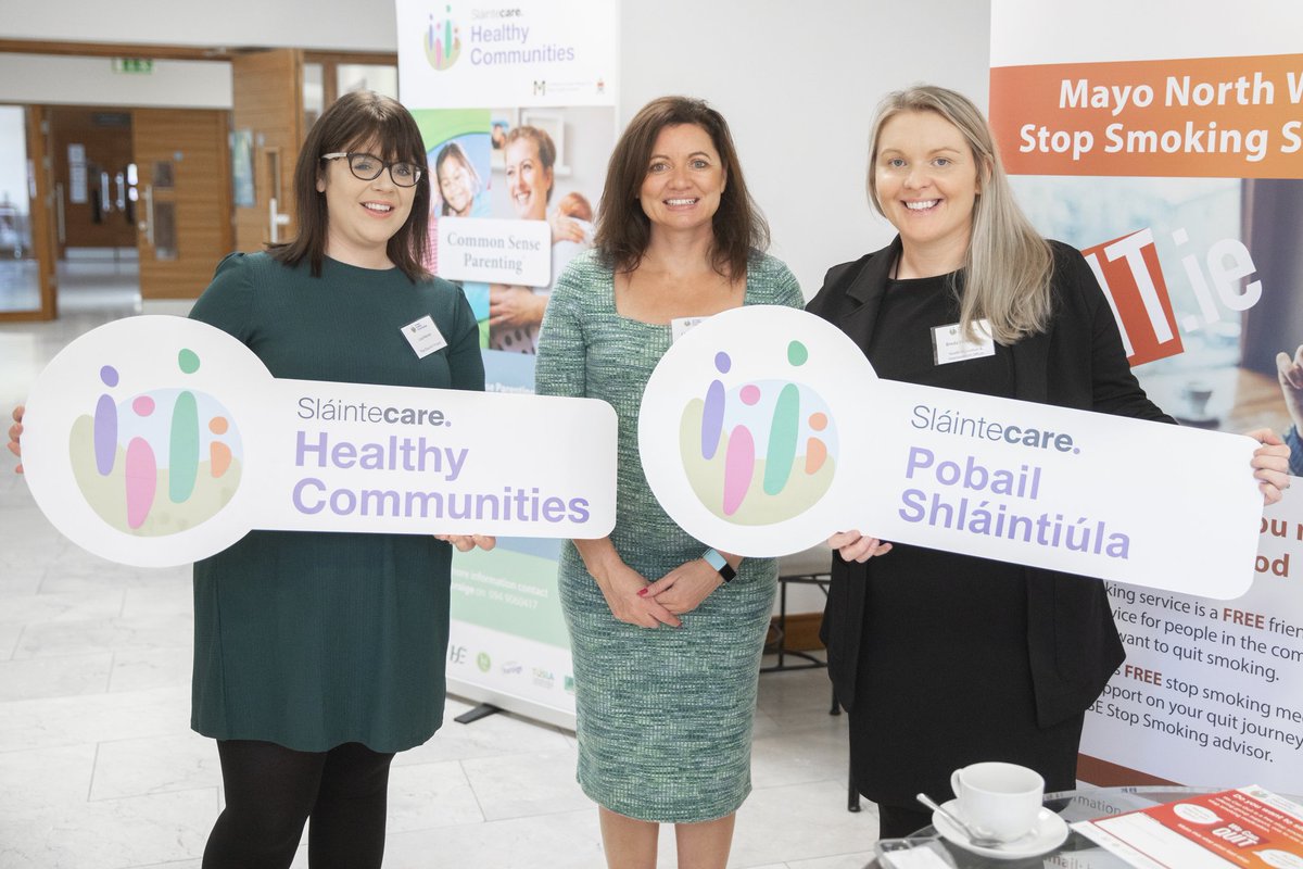 StaffNewsWNW's tweet photo. Meet Lisa (Social Prescribing), Louise (Parenting) &amp; Brenda (We Can Quit) attending #SlaintecareHealthyCommunities NorthWest Mayo who are currently rolling out their programmes. For more info email paul.gillen@hse.ie @MayoCoCo @MayoForoige @FlourishMayo @HSEQuitTeam @slaintecare https://t.co/t5MaLe0uZV