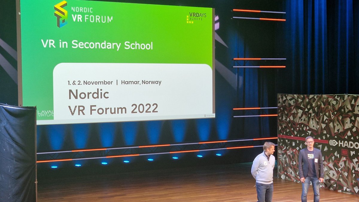 Interesting presentation about VR and AR in education at @NordicVRForum. @terjepe and @KAarberg from Rothaugen skole and Ingrid from @ByLudenso. Want to know more about implementering VR in K-12? Read this paper about lessons learned from early adopters researchgate.net/publication/35…