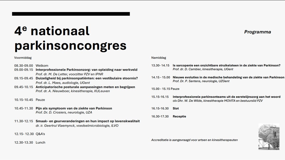 🧠 Interesse in: - Onzichtbare symptomen bij de ziekte van Parkinson? - Nieuwe inzichten in de medische aanpak bij de ziekte van Parkinson'? - Hoe interdisciplinaire Parkinsonteams te werk gaan in Vlaanderen'? 👐 Alle info en inschrijvingen via parkinsonzorgwijzervlaanderen.be