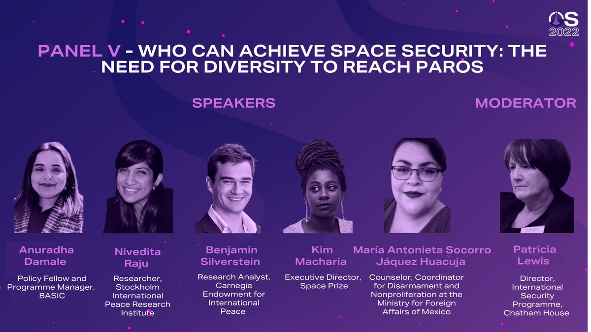 UNIDIR's tweet photo. #OS22 panel 5⃣ is starting soon🌌

Join @anulikesstars @SIPRIorg @47stein @galactic_kim @patriciamary discussing “Who can achieve #space #security: the need for diversity to reach PAROS”.

Follow along online ⤵️
📺 https://t.co/nIYz1ZCg0x https://t.co/auC9Xyhdhh