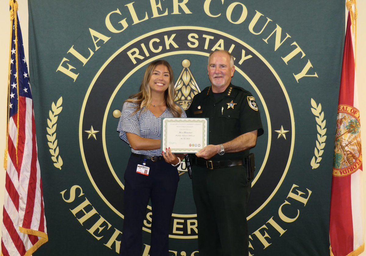 AvaHannerPAO's tweet photo. Little life update: I had the honor of being sworn in as Public Affairs Officer by @FlaglerSheriff Rick Staly yesterday! 

I will forever be grateful for the year I had working with the DeLand Police Department and DeLand Fire Department. 

Here’s to the next adventure! 💚 https://t.co/zOuVNaXJZK