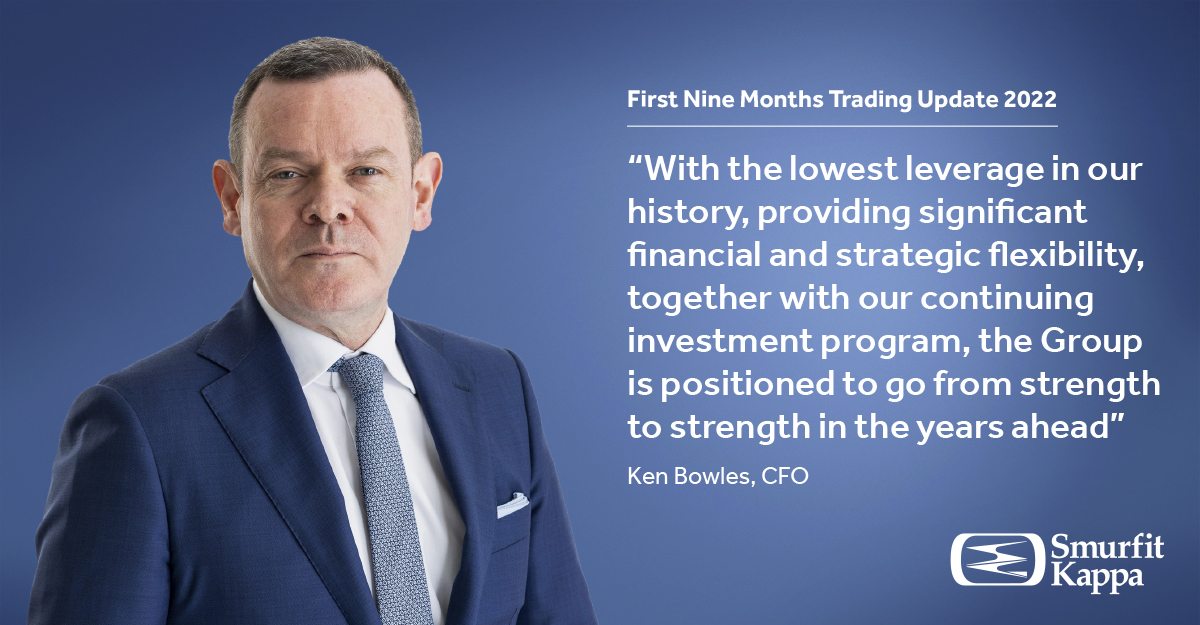 smurfitkappa's tweet photo. Our CFO, Ken Bowles comments on our performance over the first nine months of 2022. To read more about the latest #SKGTradingUpdate click here https://t.co/mLMGUVQyO7 https://t.co/cnHctsm1lK