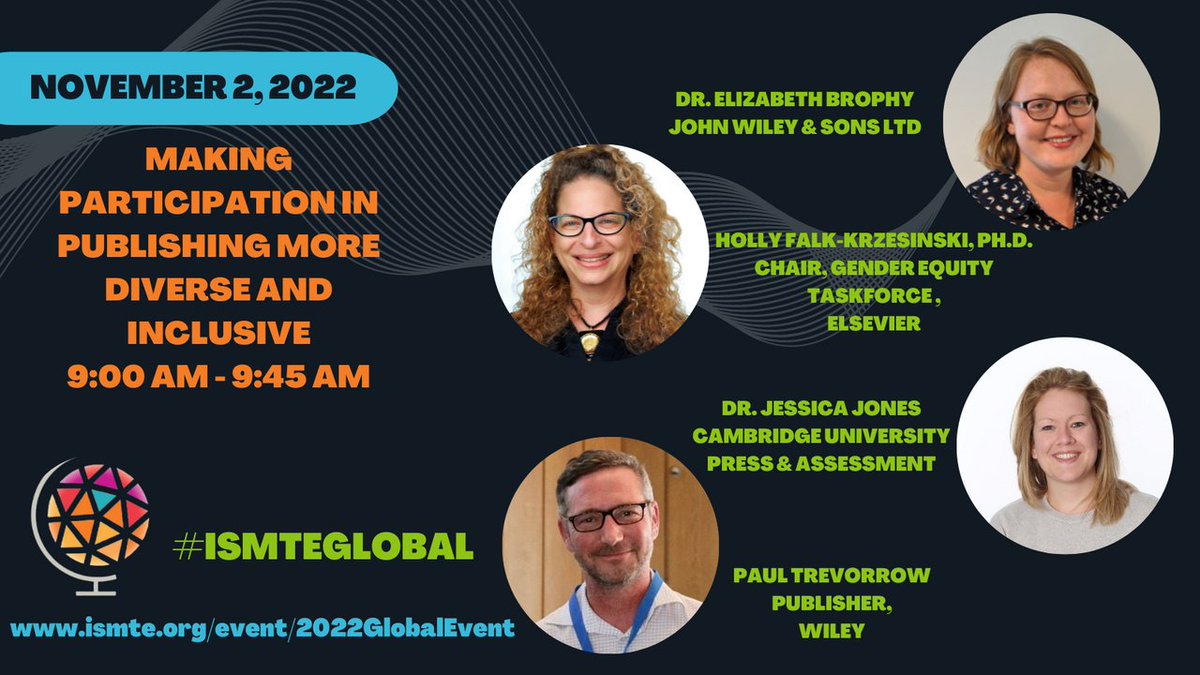 ISMTE's tweet image. Several fantastic #DEI sessions coming up today at #ISMTEGlobal 2022. Many thanks to all our presenters!
ismte.org/page/Conferenc…
#scholarlypublishing #Equity #editors