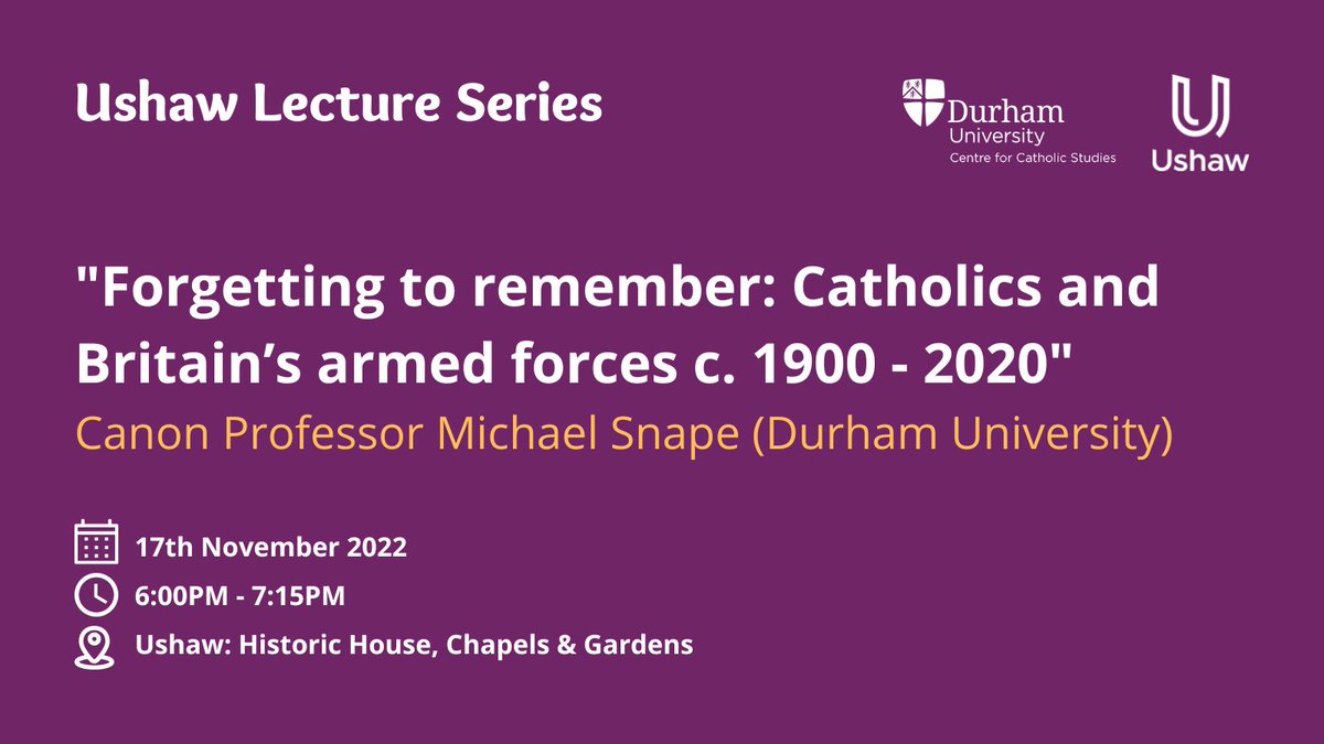 Booking is now open for the next Ushaw Lecture, which will be given by Canon Professor Michael Snape (Durham). Free transport available from Durham to Ushaw and back. Book a place here: eventbrite.co.uk/e/forgetting-t… #CathHist #twitterstorians @ushawdurham @UshawLibrary #history