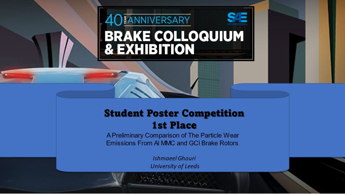 Congratulations to our PhD student, Ishmaeel Ghouri, for coming 1st in the #SAE 40 Year Anniversary, Brake Colloquium and Exhibition Student Poster Competition #phdprize #universityofleeds #particularwearemissions