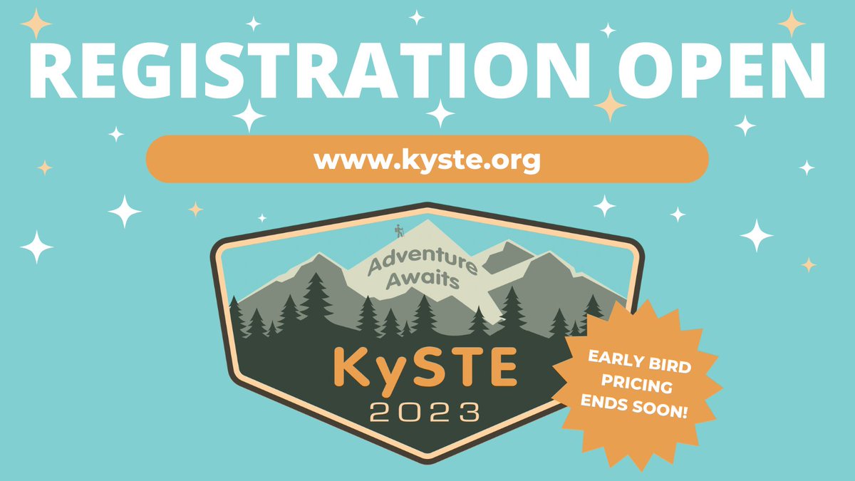 kastk12's tweet photo. The time has arrived to register for the BIG Adventure! Adventure Awaits you at #KySTE2023 Spring Conference. Visit our website (https://t.co/Wjt8Wisk6N) to see featured speakers, schedules, and a link... #KyDLC #KYTechs #KYCIO #KYDTC @KyLChat @P3KyKDE @KyLChat #KYEDTech #KYAdmin https://t.co/SV06gfzaJi