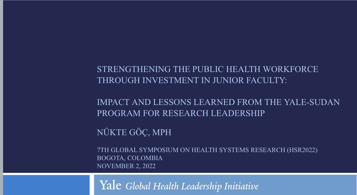 Nükte Göç, MPH (@nuktegg) on Twitter photo Very excited to present our Yale-Sudan Research Leadership program at #HSR2022 in Agora Bogota today! Join us to learn more about the program’s encouraging results and lessons learned!
<a href="/H_S_Global/">Health Systems Global</a> <a href="/YaleGHLI/">Yale Global Health Leadership Initiative</a> Very excited to present our Yale-Sudan Research Leadership program at #HSR2022 in Agora Bogota today! Join us to learn more about the program’s encouraging results and lessons learned!
<a href="/H_S_Global/">Health Systems Global</a> <a href="/YaleGHLI/">Yale Global Health Leadership Initiative</a>