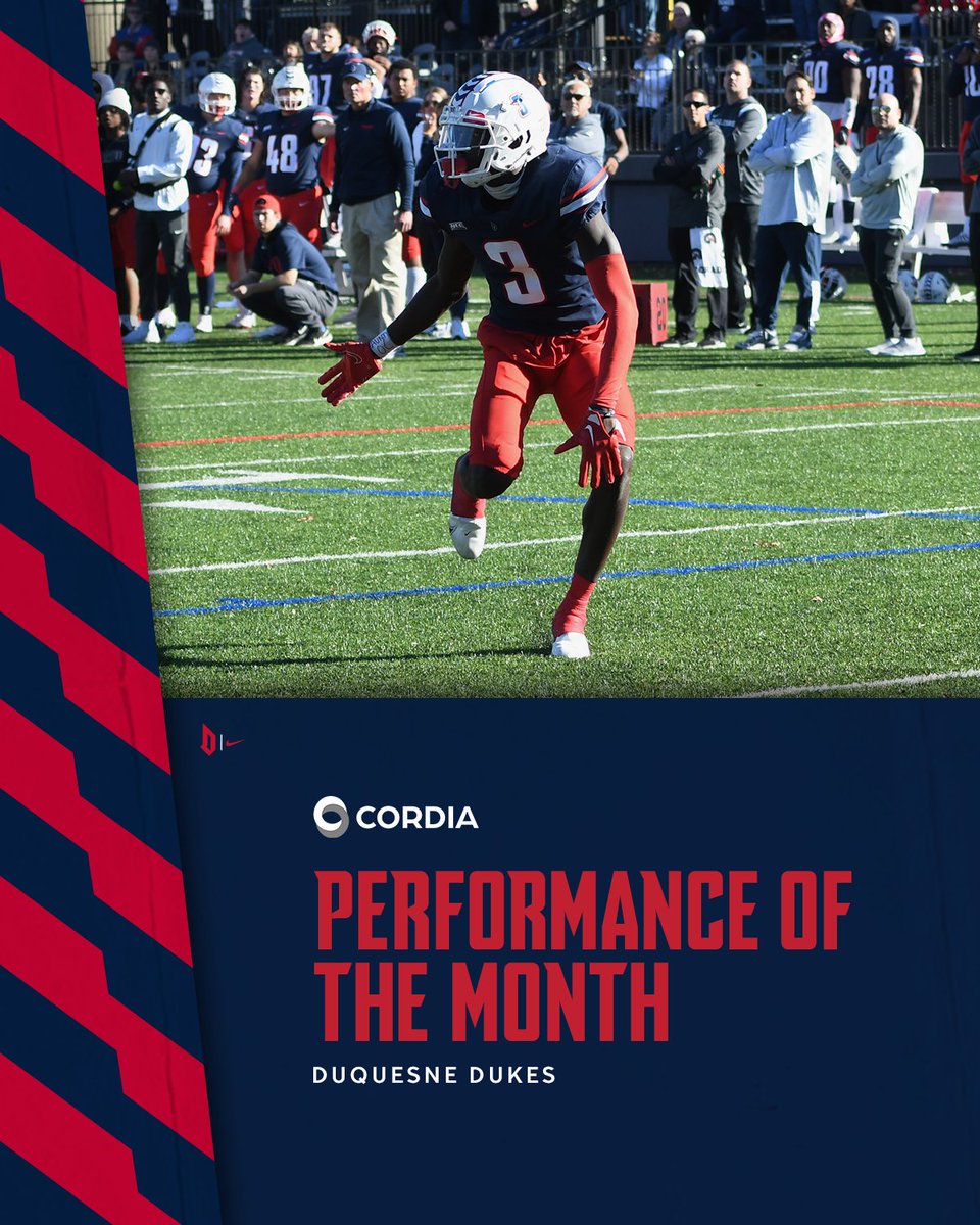 Duquesne Athletics (@goduquesne) on Twitter photo Congrats to our men's Cordia Performance of the Month!
<a href="/DuqFB/">Duquesne Football</a> wide receiver Abdul Janneh found the endzone in all 4️⃣ games in October, including 2️⃣ touchdowns in games versus Stonehill & LIU. Janneh leads the NEC & ranks fifth in the FCS with 9️⃣ touchdown receptions this season. Congrats to our men's Cordia Performance of the Month!
<a href="/DuqFB/">Duquesne Football</a> wide receiver Abdul Janneh found the endzone in all 4️⃣ games in October, including 2️⃣ touchdowns in games versus Stonehill & LIU. Janneh leads the NEC & ranks fifth in the FCS with 9️⃣ touchdown receptions this season.