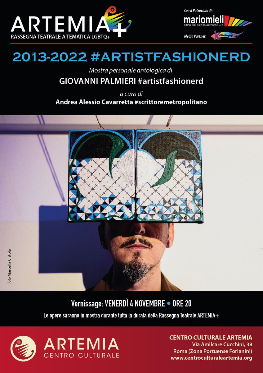 ippokiro's tweet photo. 2013-2022 #ARTISTFASHIONERD
mostra personale antologica di Giovanni Palmieri
"ARTEMIA+" rassegna di teatro LGBTQ+
CENTRO CULTURALE ARTEMIA
Patrocinio Circolo di Cultura Omosessuale Mario Mieli
Vernissage: 4 novembre 2022 alle 20.00

4-27 novembre
#Kirolandia 

#mostra #lgbtq https://t.co/BFyccnnT6t