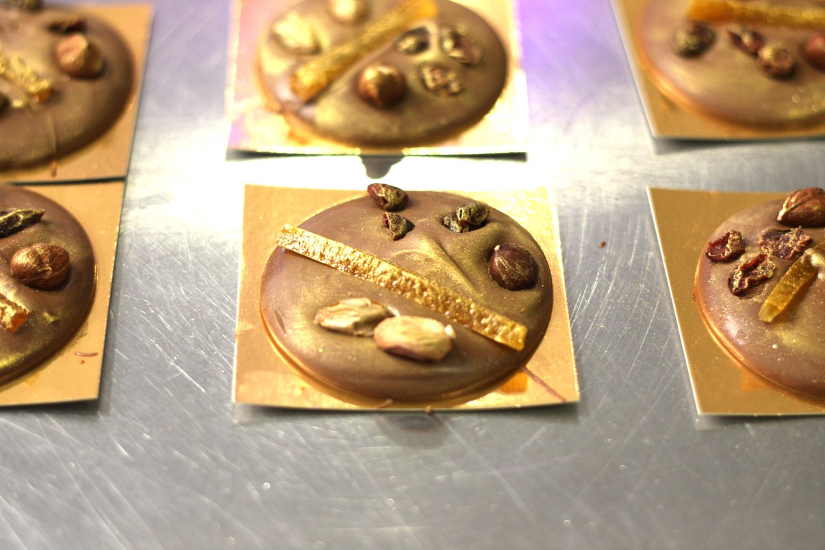 We do make these all year round, but they are especially popular at Christmas. Our signature milk chocolate topped with candied orange peel, cranberries, pistachios and hazelnuts. Great Christmassy flavours. Made freshly this morning in the shop.