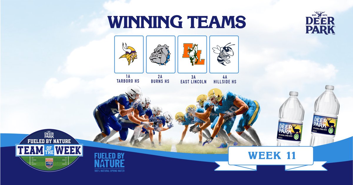 Congratulations to our Week 11 @DeerParkWt Fueled by Nature Teams of the Week! 🏈💪😤 4A | @HornetsHillside 3A | @eastlincolnfb 2A | @burnsbulldogs 1A | @TarboroFootball