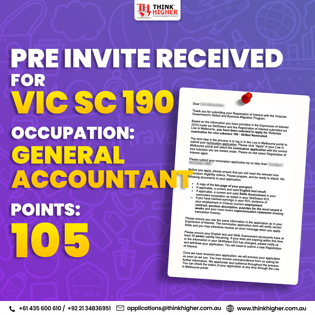 Nothing is better than the unexpected! Our client received a Pre-Invite for VIC Subclass 190 for the occupation of General Accountant. 

#victoria #pr #permenantresidency #prinaustralia #migration #migratetoaustralia #AustralianImmigration #immigration #australia #workinaustralia
