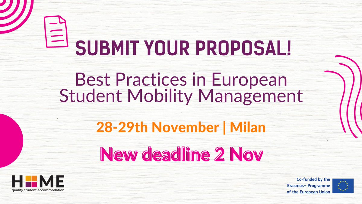 ESN_Int's tweet photo. LAST CHANCE to submit your ideas on how to improve #StudentHousing for international students, together with the #HOMEprojectEU team!
Check the news section of 🔗https://t.co/hbRnYMYyku for info on how to join us in Milan. https://t.co/jMcsi5ttFd