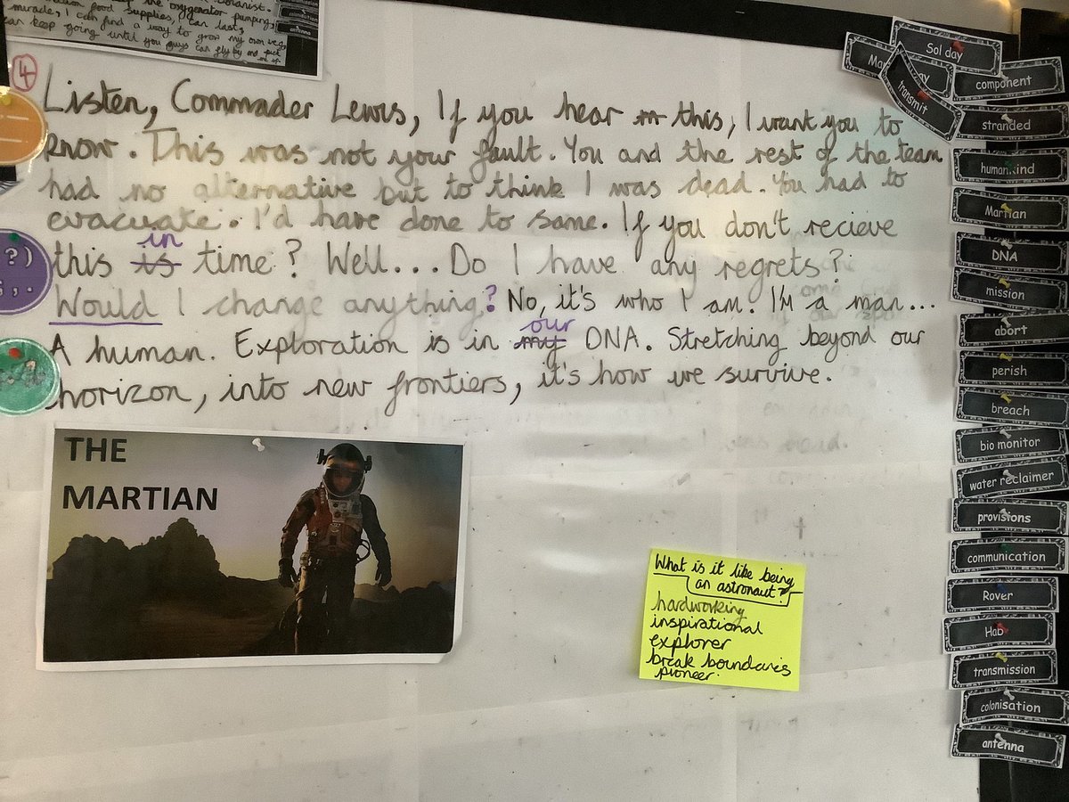 Year 5 have been writing a motivational journal about being an astronaut stranded on Mars. #copenglish #copsci 👩‍🚀🚀