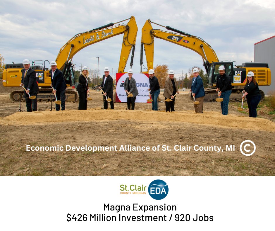 eda_scc's tweet photo. It's been a week and we're still celebrating Magna's Expansion announcement and groundbreaking.  $426 Million Investment. 920 Jobs.  Thank you @MagnaInt for choosing, St. Clair County, #Michigan https://t.co/dJfS67se6b